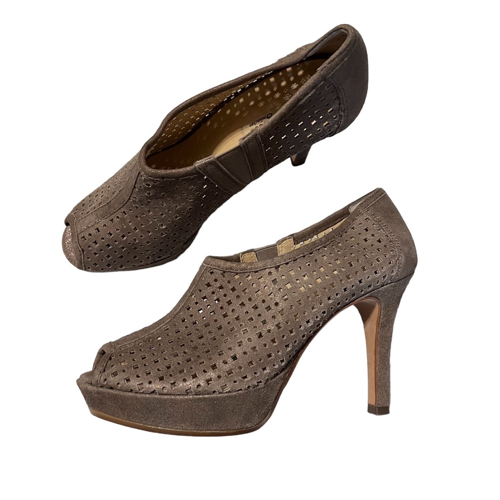 Paul Green Taupe Perforated Leather Peep Toe Pumps